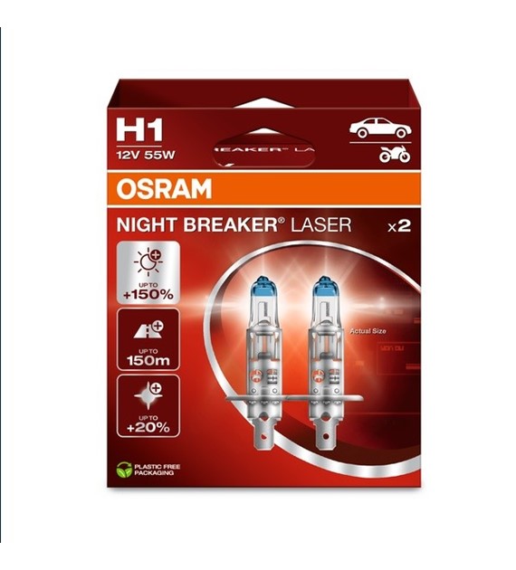 Żarówka 12V H1  55W Osram NIGHT BREAKER LASER +150% EKO 2HB