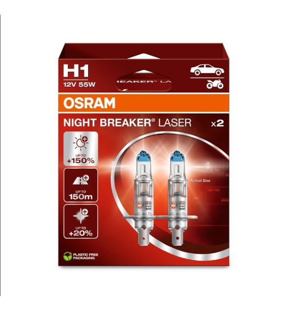 Żarówka 12V H1  55W Osram NIGHT BREAKER LASER +150% EKO 2HB