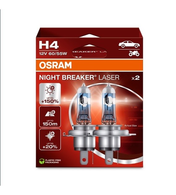 Żarówka 12V H4  55W Osram NIGHT BREAKER LASER +150% EKO 2HB