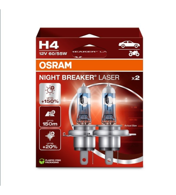 Żarówka 12V H4  60/55W P43 Osram NIGHT BREAKER LASER +150% EKO 2HB