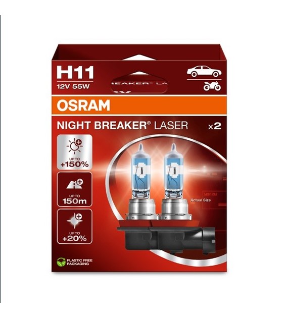 Żarówka 12V H11  55W Osram NIGHT BREAKER LASER +150% EKO 2HB