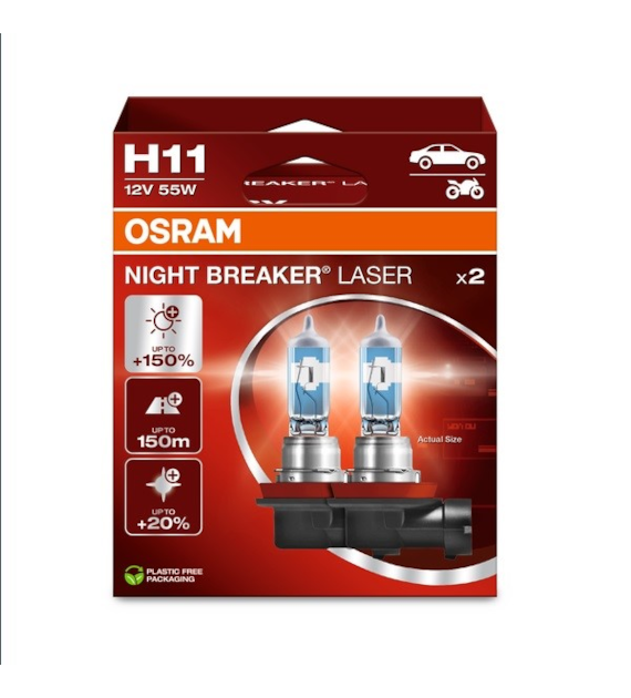 Żarówka 12V H11  55W Osram NIGHT BREAKER LASER +150% EKO 2HB