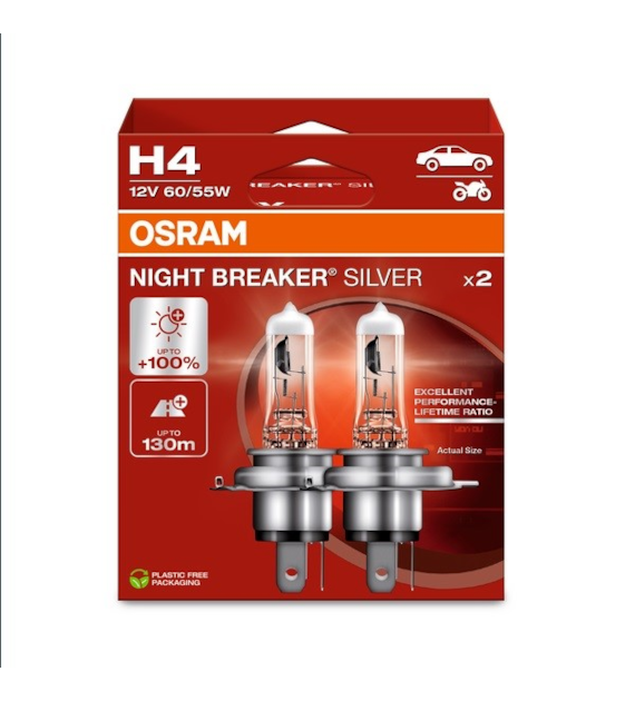 Żarówka 12V H4  60/55W P43 Osram NIGHT BREAKER SILVER +100% EKO 2HB