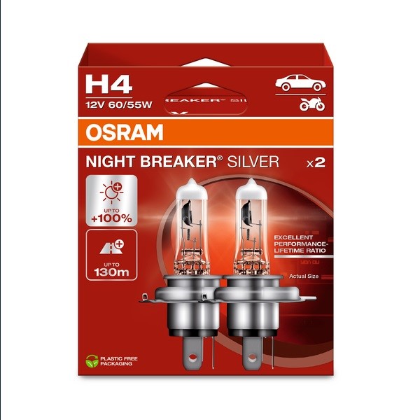 Żarówka 12V H4  60/55W P43 Osram NIGHT BREAKER SILVER +100% EKO 2HB