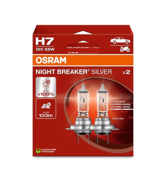 Żarówka 12V H7  55W Osram NIGHT BREAKER SILVER +100%  EKO 2HB