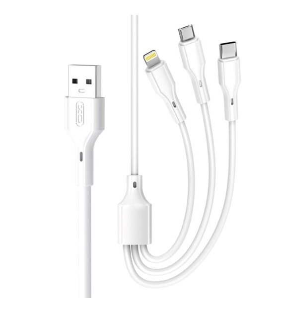 XO kabel NB230 3w1 USB + USB-C + microUSB + Lightning 1,0m 2,4A biały *GSM180868*