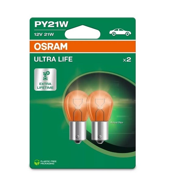 Żarówka 12V  PY21W BaU15s  Pomarańczowa Osram Ultra Life  2szt *7507ULT-2BL*