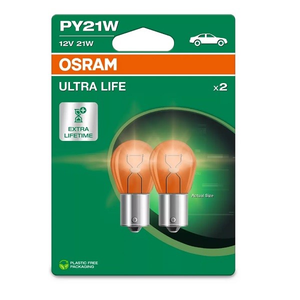 Żarówka 12V  PY21W BaU15s  Pomarańczowa Osram Ultra Life  2szt *7507ULT-2BL*