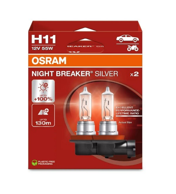 Żarówka 12V H11 55W Osram NIGHT BREAKER Silver +100% 2szt. EKO 2HB *64211NBS-2HB*