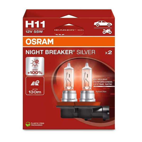 Żarówka 12V H11 55W Osram NIGHT BREAKER Silver +100% 2szt. ECO *64211NBS-2HB*