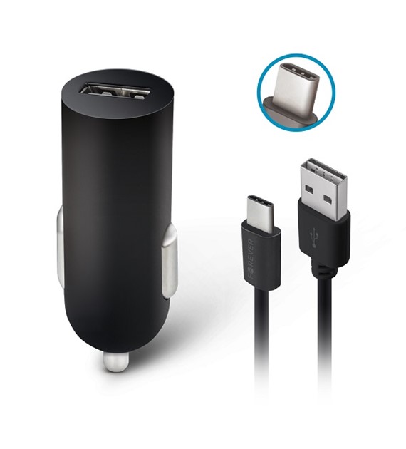 AKC.Forever Ładowarka samochodowa M02 1x USB 2A czarna + kabel USB-C *GSM032693*