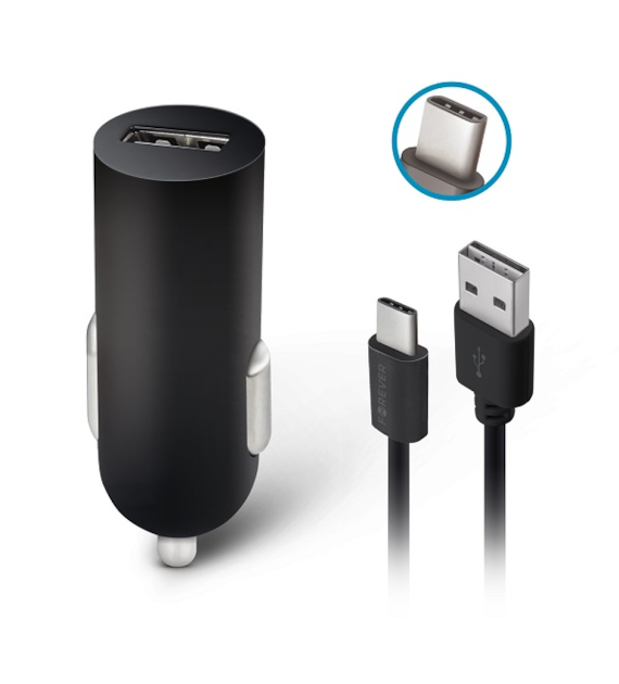 AKC.Forever Ładowarka samochodowa M02 1x USB 2A czarna + kabel USB-C *GSM032693*