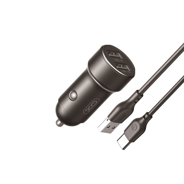 AKC.XO ładowarka samochodowa CC53 12W 2x USB czarna + kabel USB - UBS-C  *GSM177862*