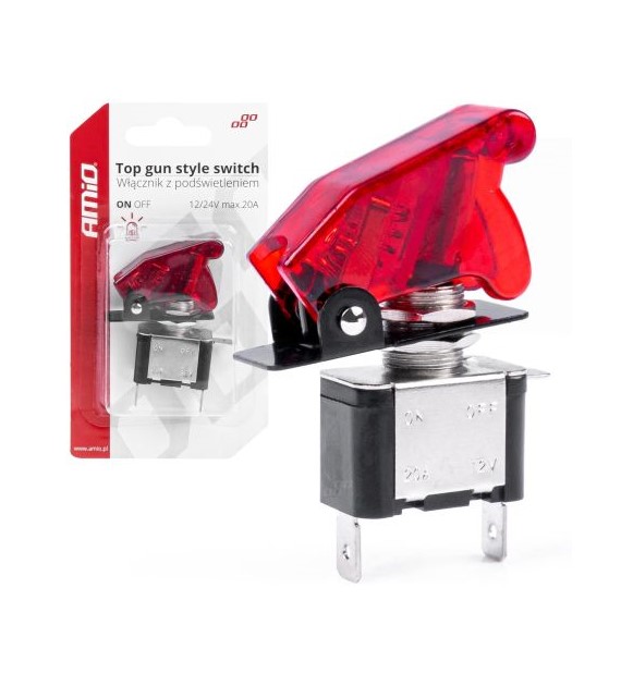 AMIO Włącznik z podświetlaniem czerwonym 12/24V 20A *03095*