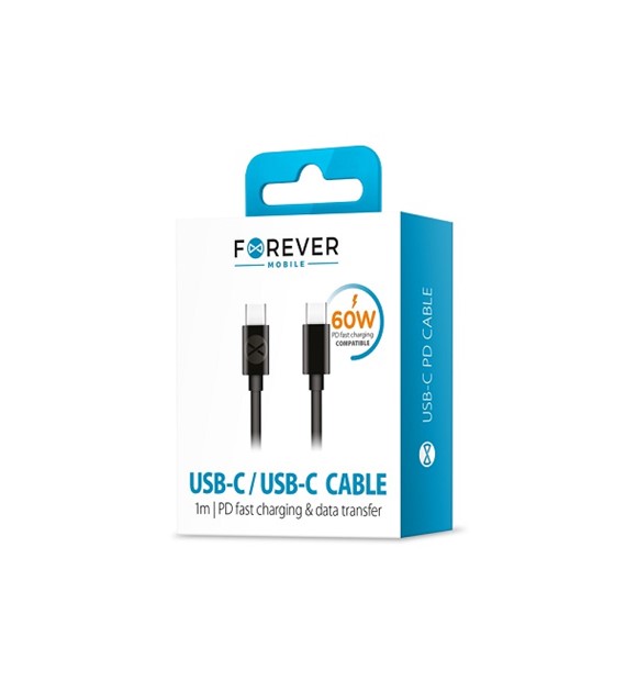 AKC. Forever kabel USB-C - USB-C 1,0 m 60W czarny *GSM106367*