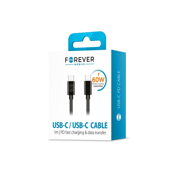 AKC. Forever kabel USB-C - USB-C 1,0 m 60W czarny *GSM106367*