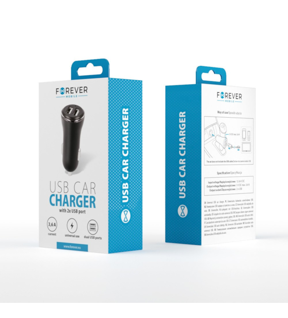 AKC. Forever ładowarka samochodowa CC-03 2x USB 3,6A czarna *GSM099055*