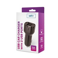 AKC. Setty ładowarka samochodowa 2x USB 3A czarna *GSM106092*