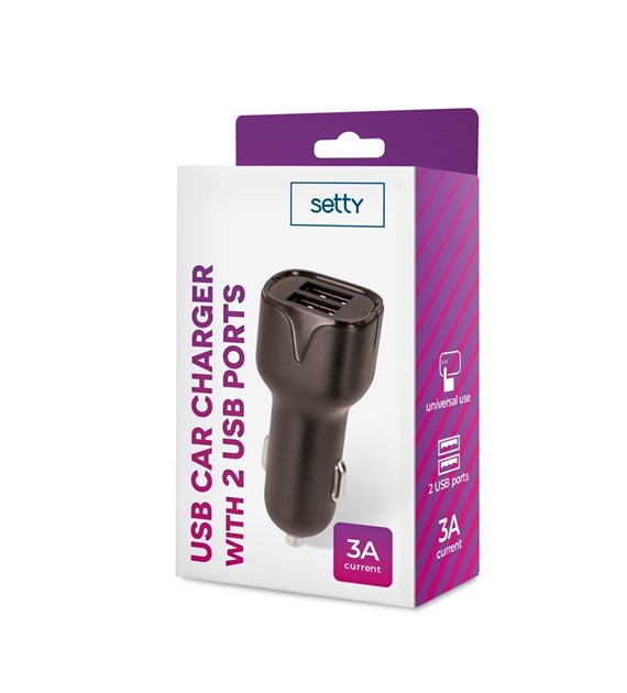 AKC. Setty ładowarka samochodowa 2x USB 3A czarna *GSM106092*