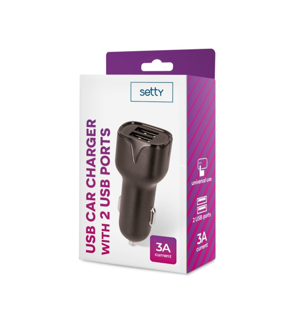 AKC. Setty ładowarka samochodowa 2x USB 3A czarna *GSM106092*