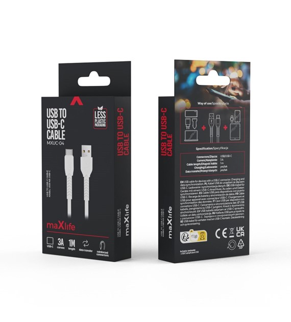 AKC. Maxlife kabel MXUC-04 USB - USB-C 1,0 m 3A biały  *OEM0100853*