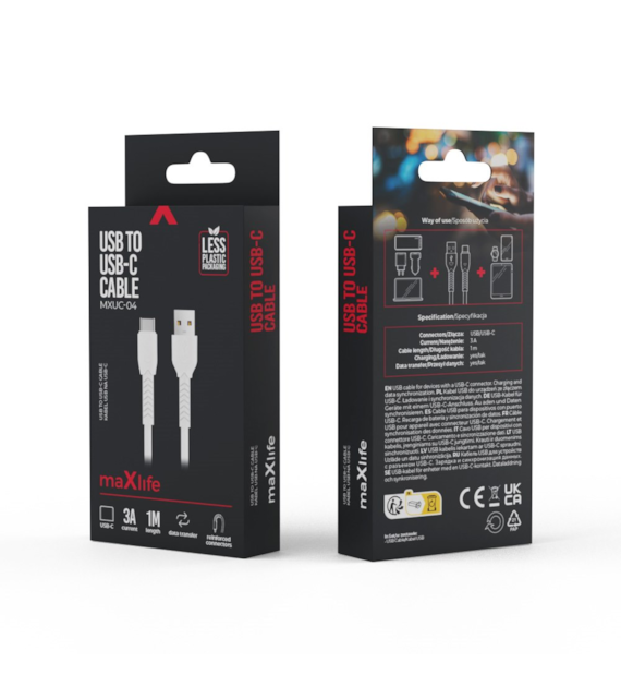 AKC. Maxlife kabel MXUC-04 USB - USB-C 1,0 m 3A biały  *OEM0100853*