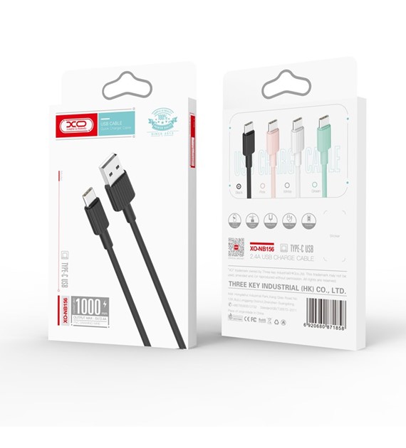 AKC. XO kabel NB156 USB - USB-C 1,0 m 2,4A czarny  *GSM104072*