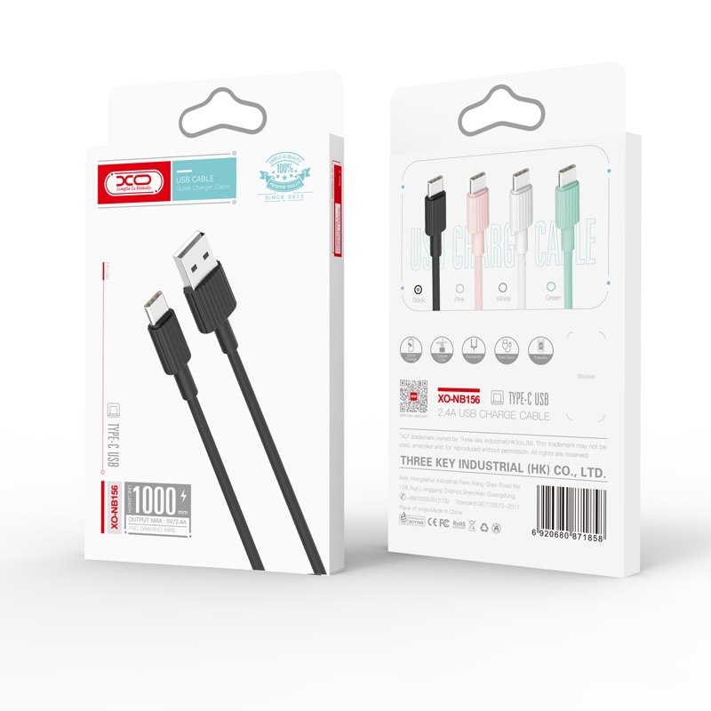 AKC. XO kabel NB156 USB - USB-C 1,0 m 2,4A czarny  *GSM104072*