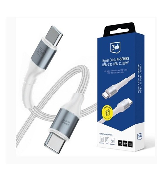 AKC. 3MK Kabel USB C - C Hyper Cable N-SERIES PD 3.0 QC 3.0 2m 100W biały