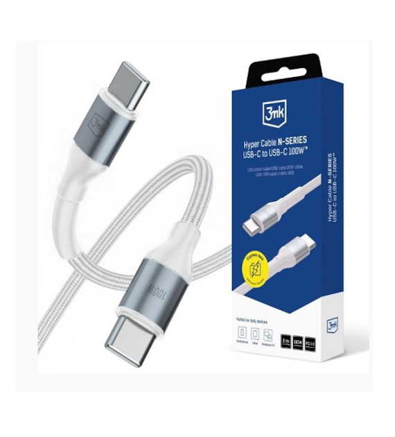 AKC. 3MK Kabel USB C - C Hyper Cable N-SERIES PD 3.0 QC 3.0 2m 100W biały