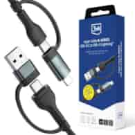 AKC. 3MK Kabel USB Hyper Cable N-SERIES 2in2 A/C to C/Lightning 1 QC 3.0 2A 60W czarny